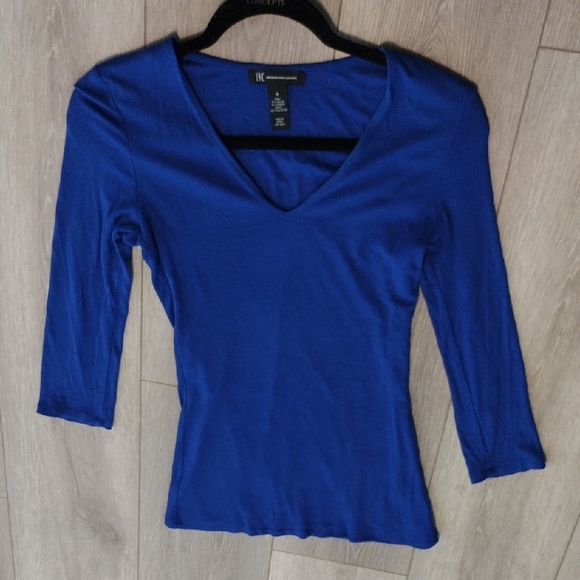 INC International Concepts Dark Royal Blue 3/4 Sleeve Top - Picture 3 of 10